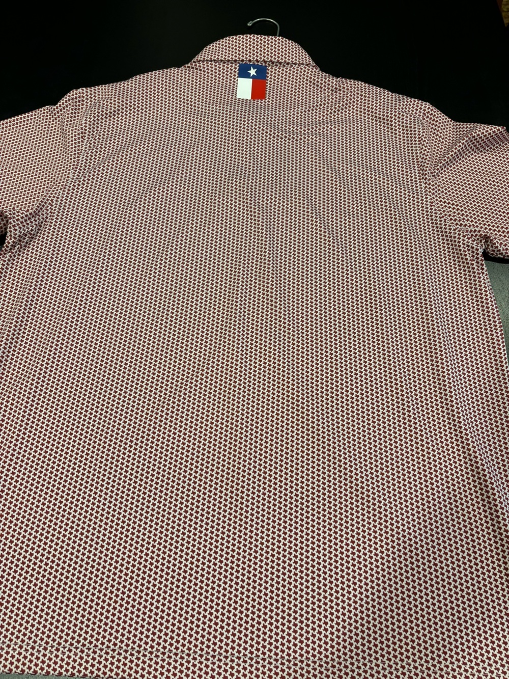 Rhoback Don’t Mess Texas State Micro Print Golf Polo Maroon White Mens XL - Picture 9 of 14